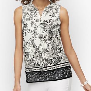 TALBOTS Womens Size XL Ruffle Trim Jungle Friends Lightweight Sleeveless Top